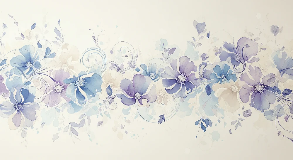 Papel de parede quarto bebê | Delicadas flores em tons de azul e violeta