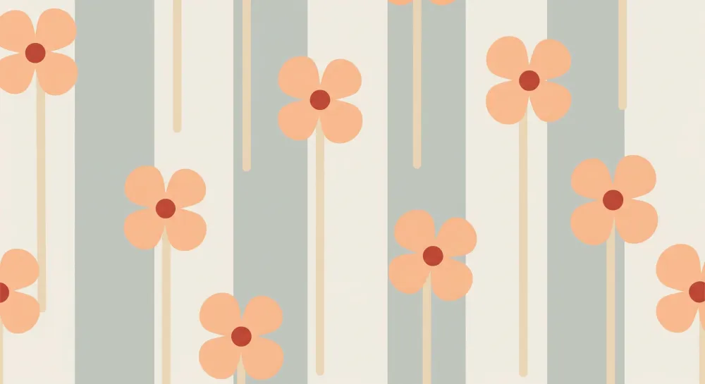Papel de parede quarto bebê | Delicadas flores em fundo listrado em tons suaves