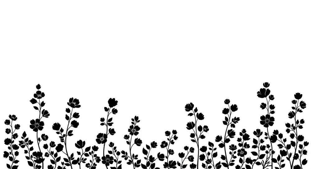 Papel de parede quarto bebê | Delicadas flores pretas em fundo branco