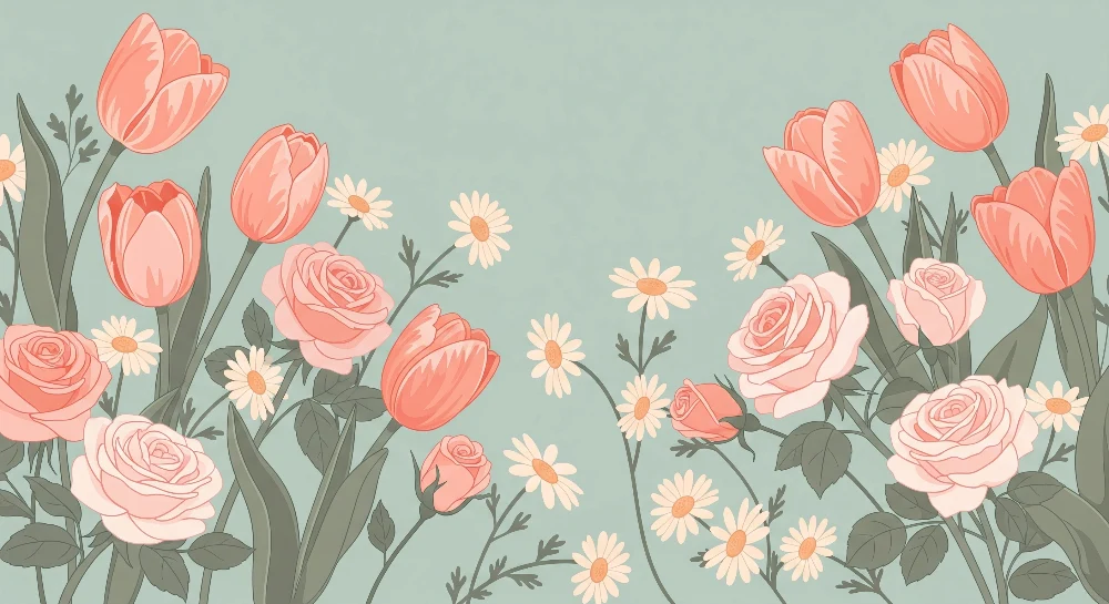 Papel de parede quarto bebê | Delicadas flores e tulipas em fundo pastel