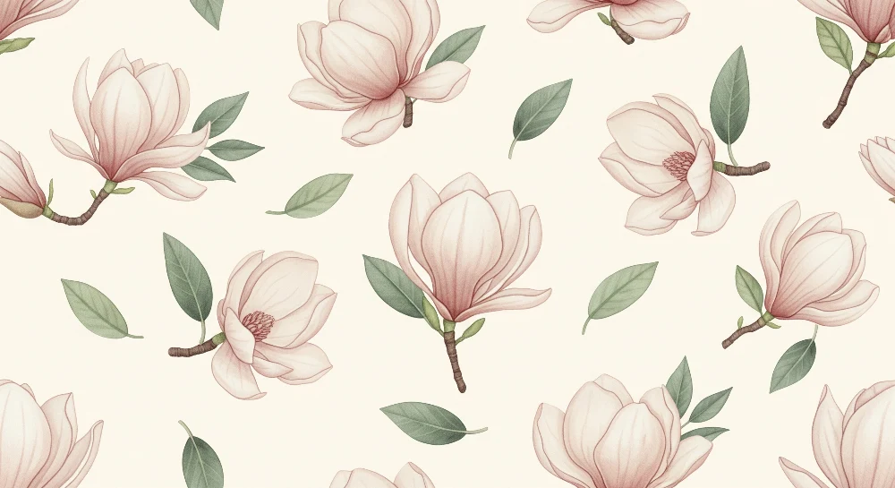 Papel de parede quarto bebê | Delicadas flores de magnólia