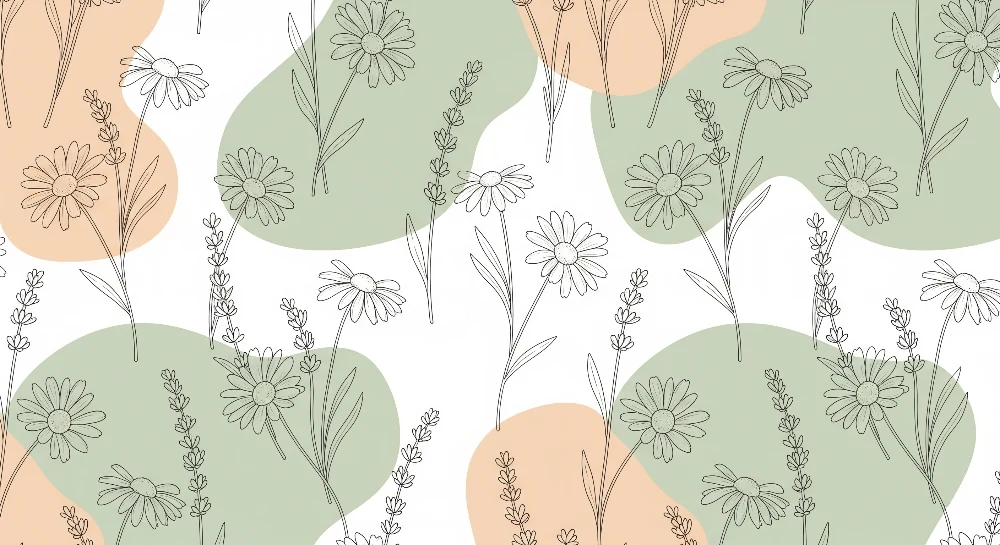 Papel de parede quarto bebê | Delicadas flores e formas orgânicas verde e bege