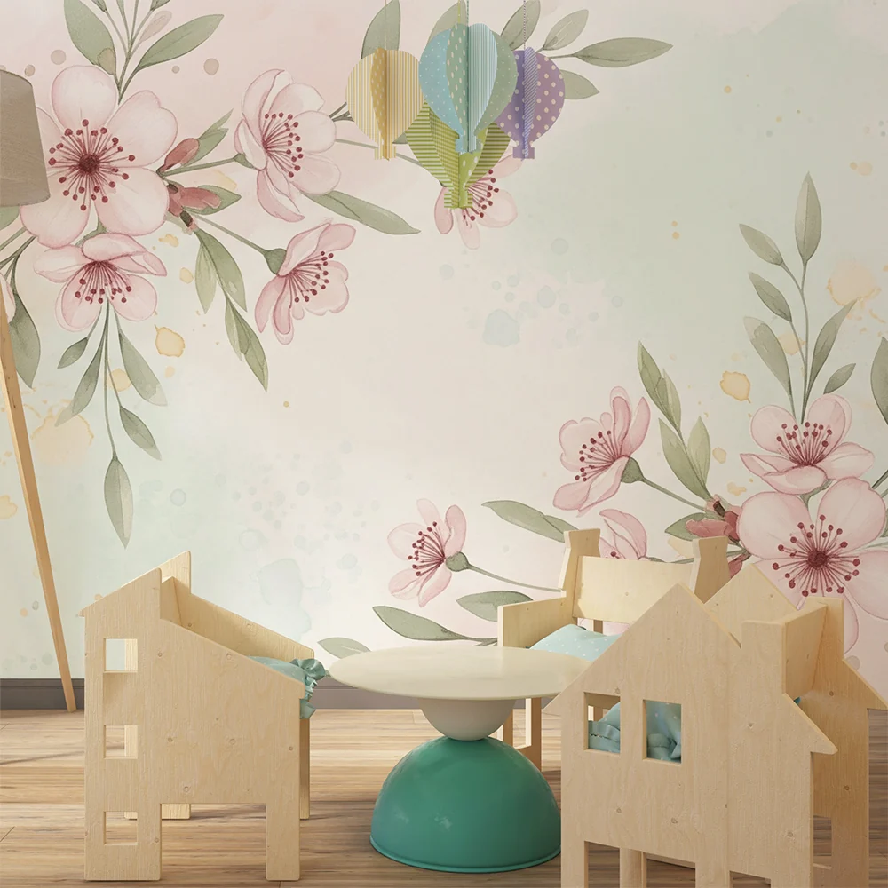 Papel de parede quarto bebê | Delicadas flores e fundo pastel