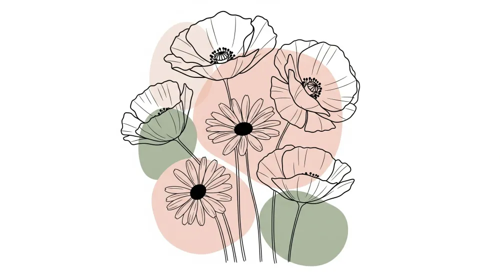 Papel de parede quarto bebê | Delicadas flores e padrões modernos em preto e tons pastel