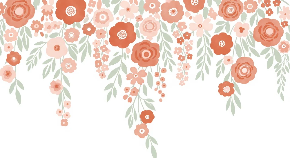 Papel de parede quarto bebê | Delicadas flores em tons pastel com folhagem suave