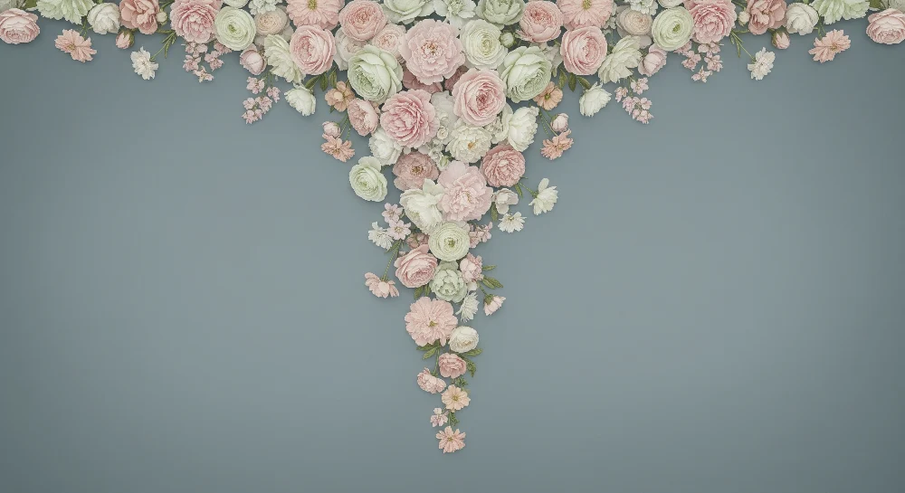 Papel de parede quarto bebê | Delicadas flores em tons pastel em fundo azul