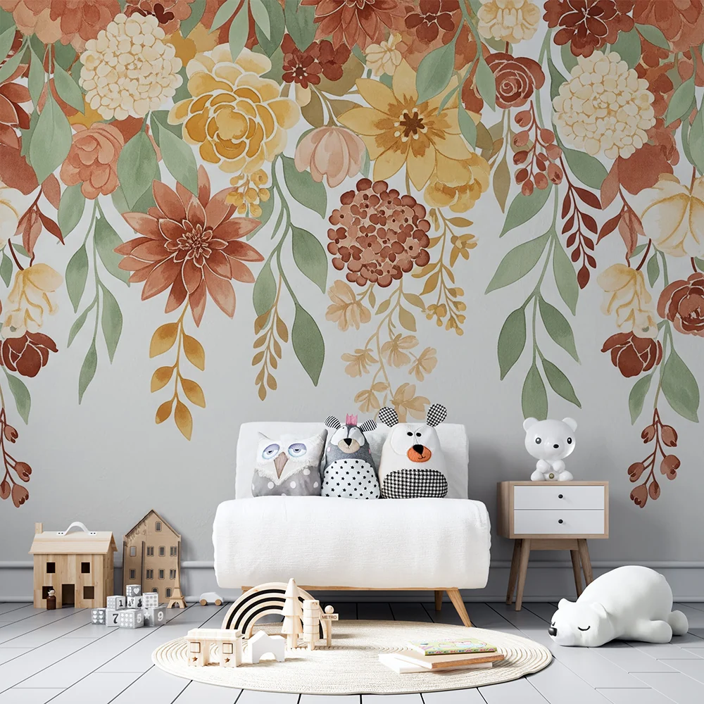 Papel de parede quarto bebê | Delicadas flores em tons outonais