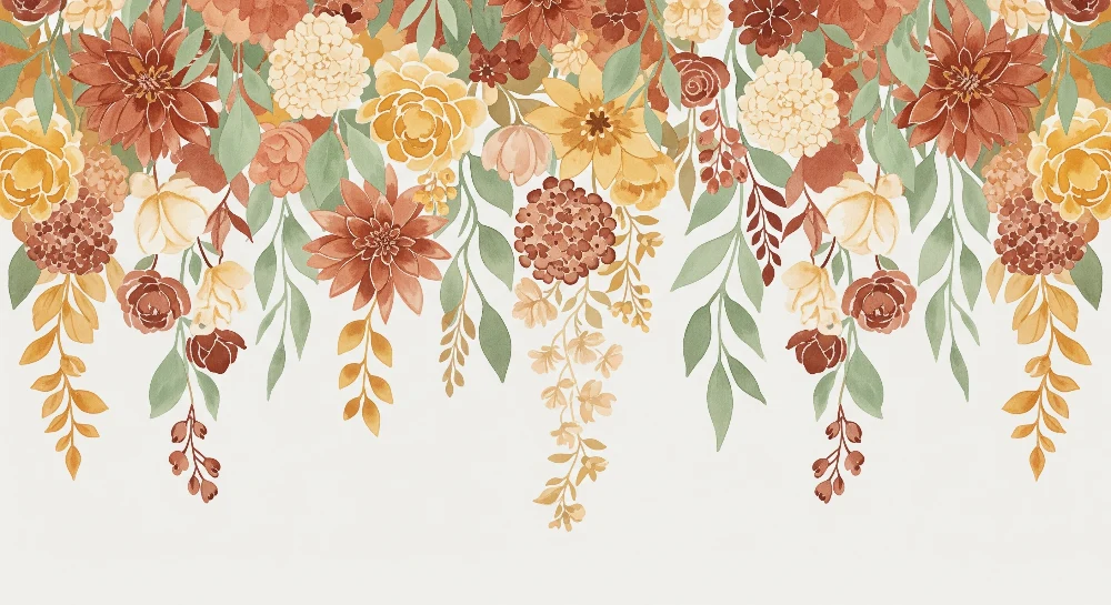 Papel de parede quarto bebê | Delicadas flores em tons outonais
