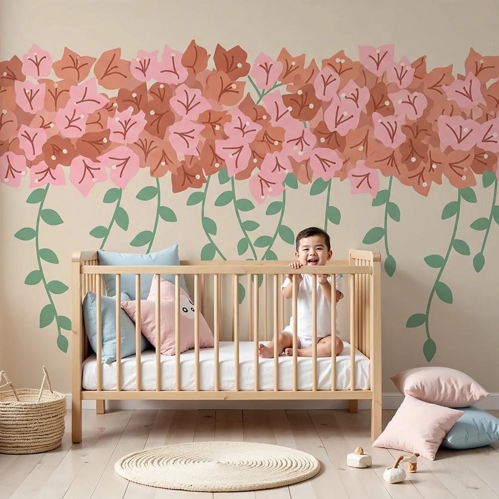 Papel de parede quarto bebê | Delicadas e harmoniosas flores