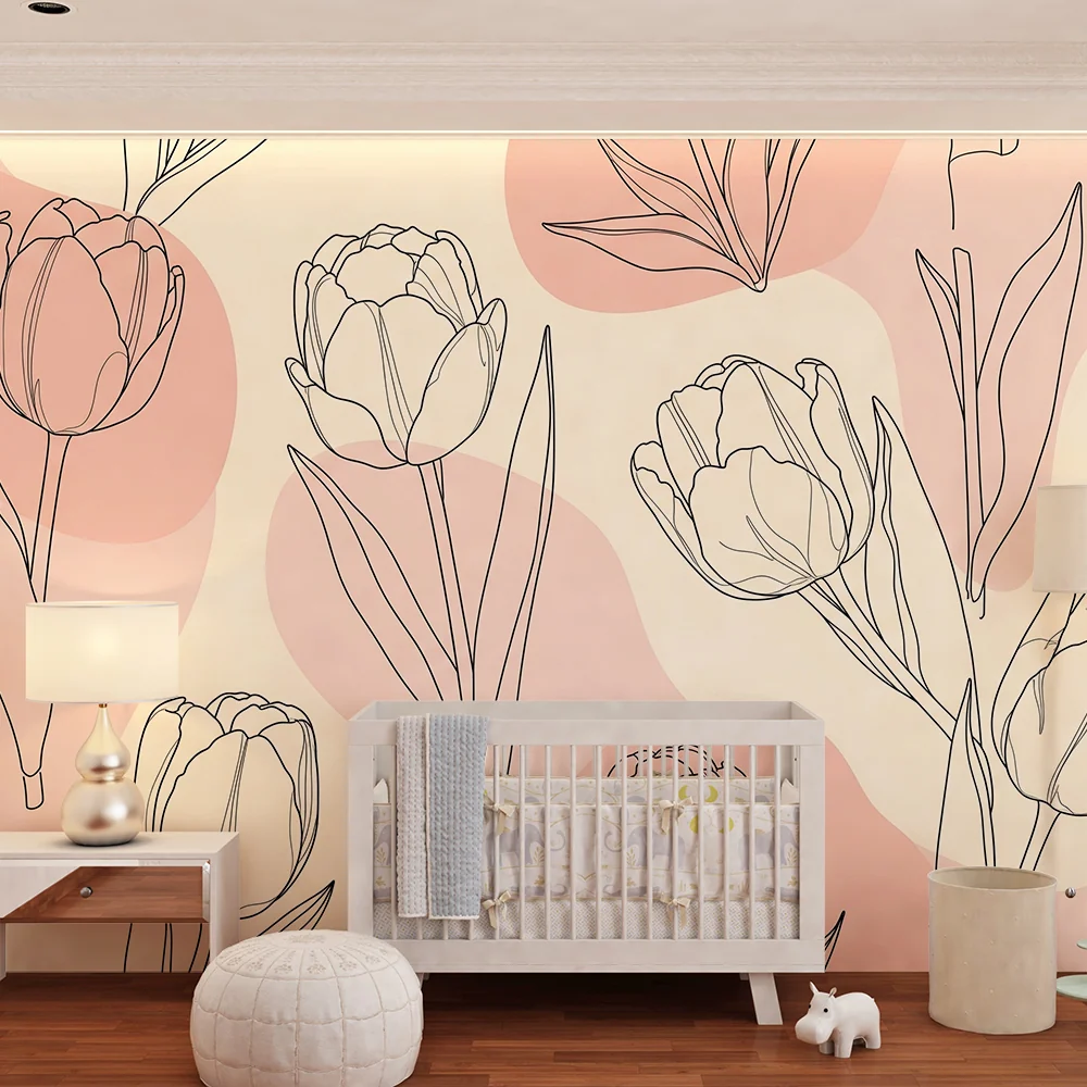 Papel de parede quarto bebê | Delicadas tulipas em fundo pastel