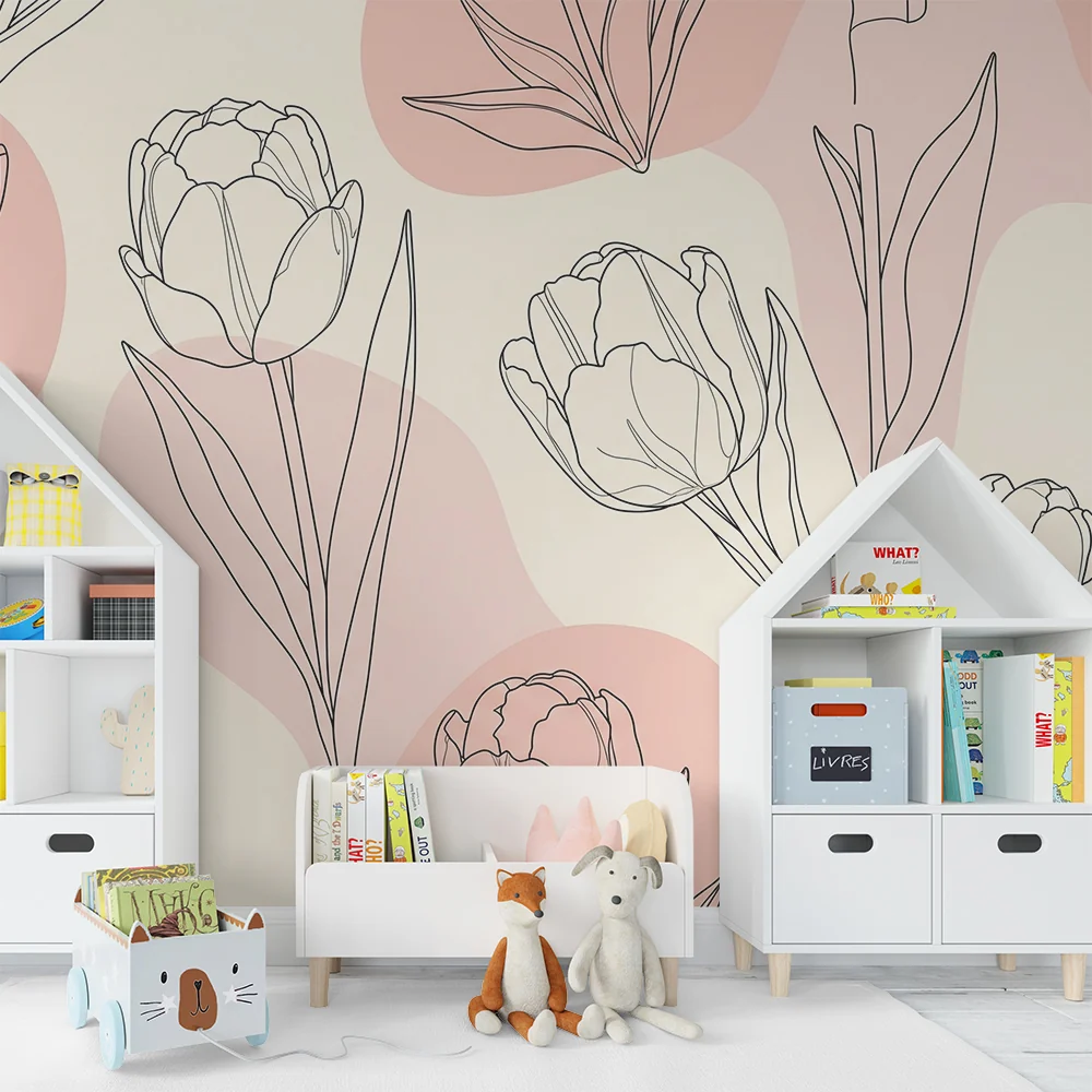 Papel de parede quarto bebê | Delicadas tulipas em fundo pastel