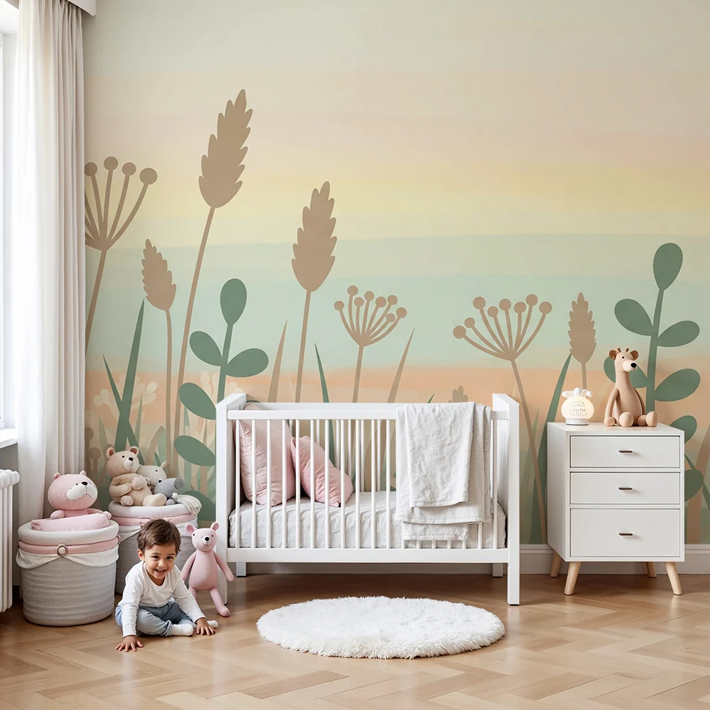 Papel de parede quarto bebê | Delicadeza dos campos floridos