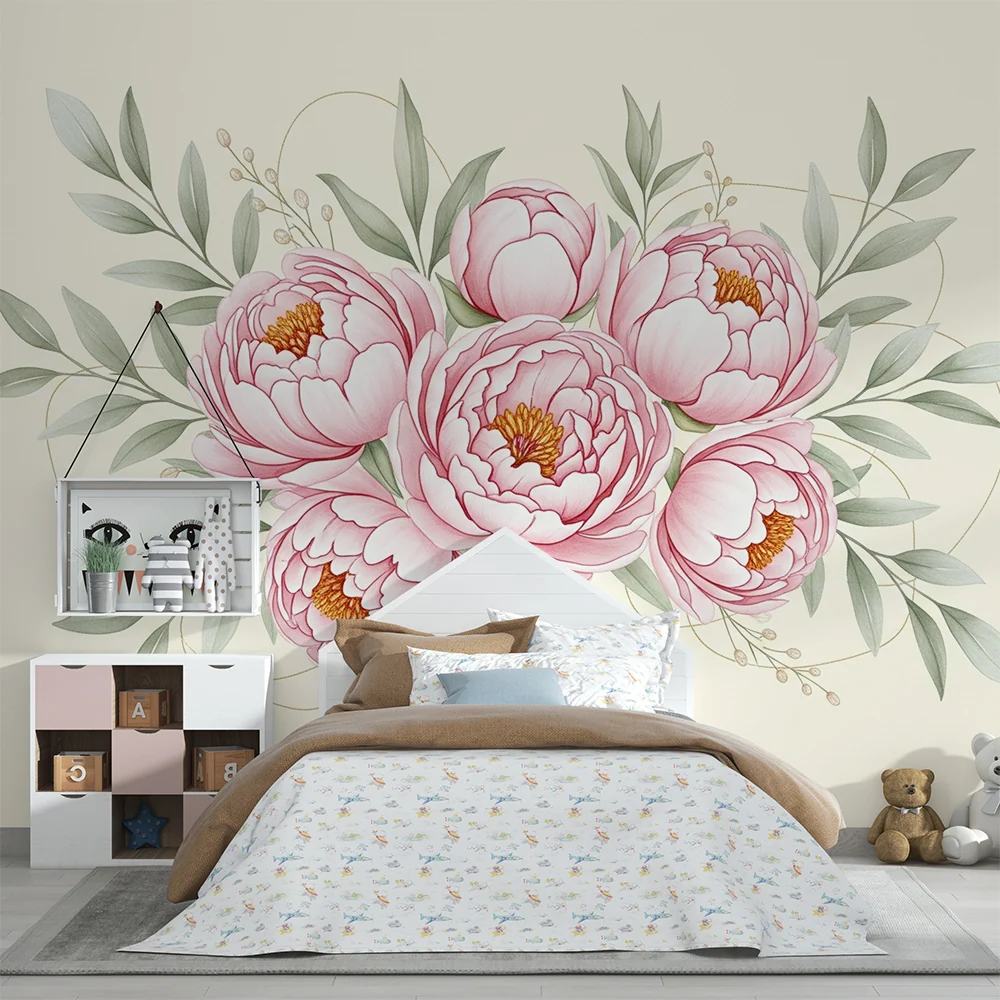 Papel de parede quarto bebê | Delicado buquê de peônias