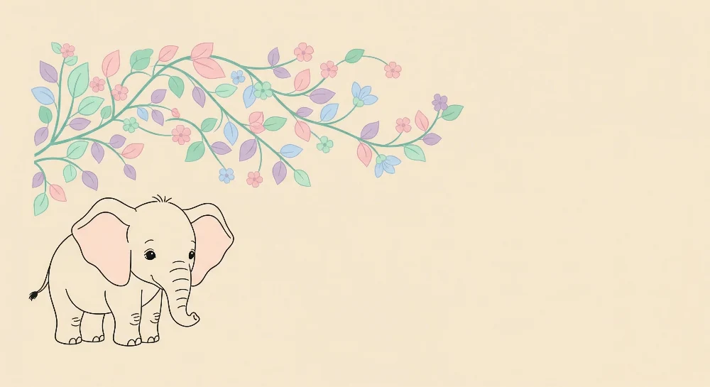 Papel de parede quarto bebê | Elegante elefante e folhagem pastel