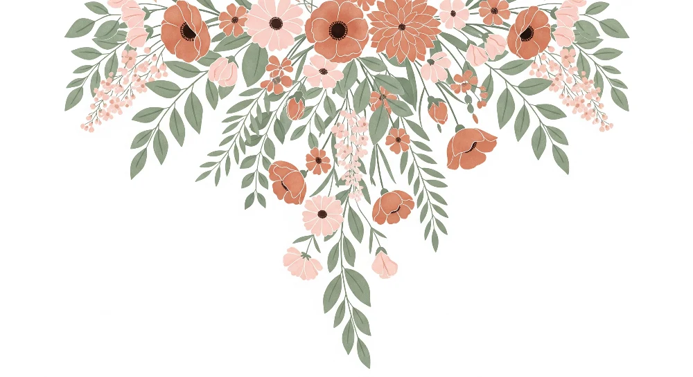 Papel de parede quarto bebê | Elegantes flores pastel e folhagem delicada