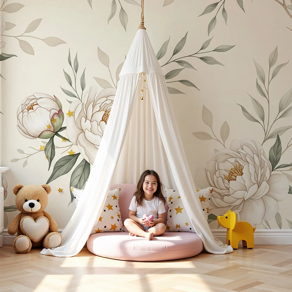 Papel de parede quarto bebê | Elegantes peônias e folhagem delicada