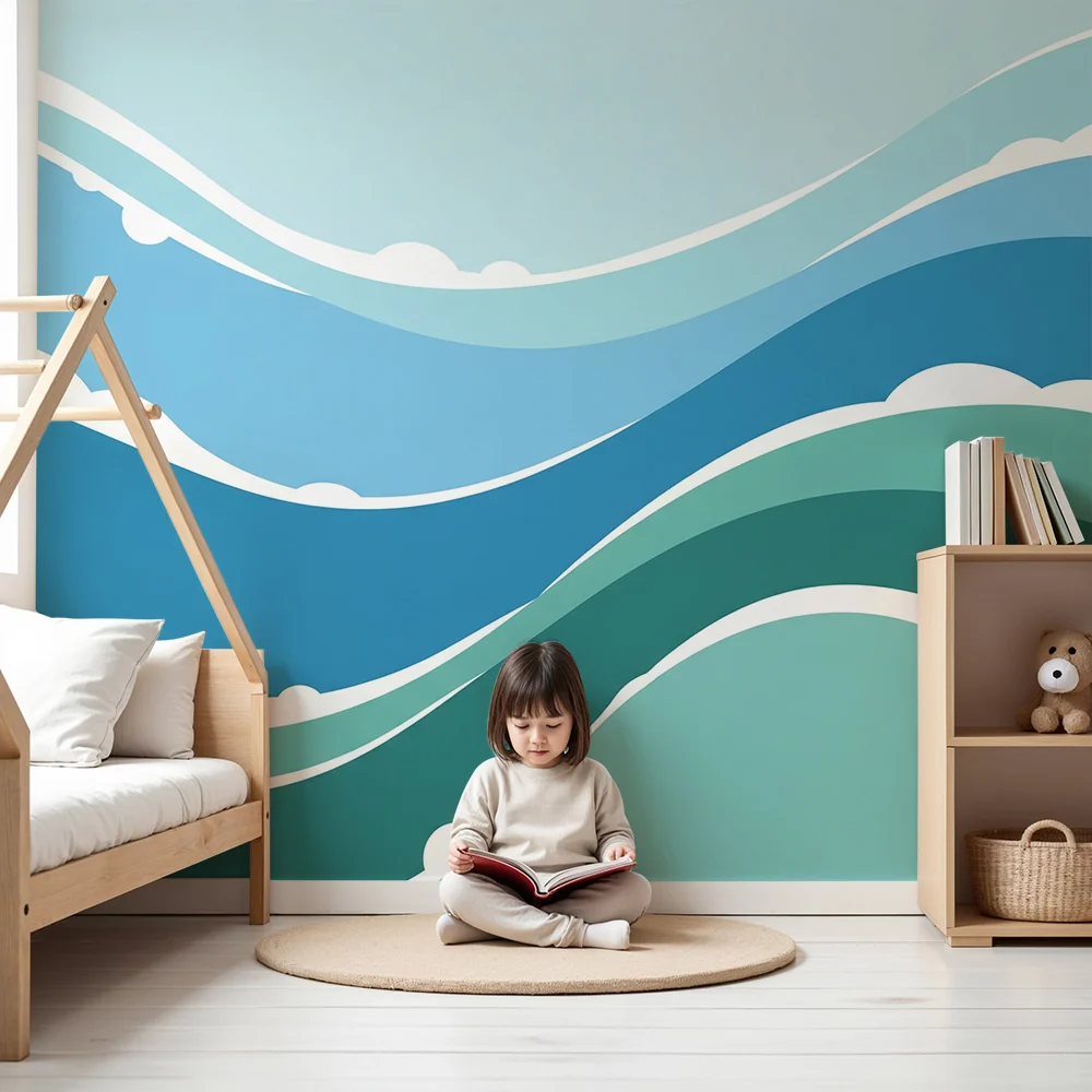 Papel de parede quarto bebê | Estilizados em tons de azul e verde