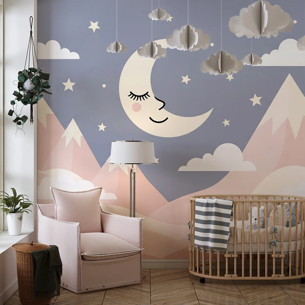 Papel de parede quarto bebê | Estrela noturna em rosa e azul pastel