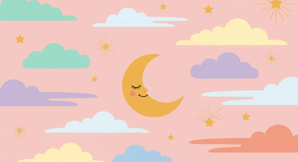 Papel de parede quarto bebê | Estrelada noite com lua sorridente
