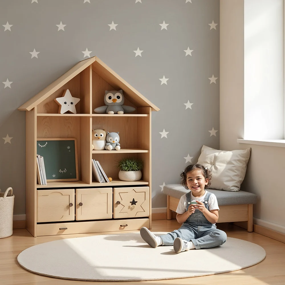 Papel de parede quarto bebê | Estrelas brancas em fundo cinza calmante