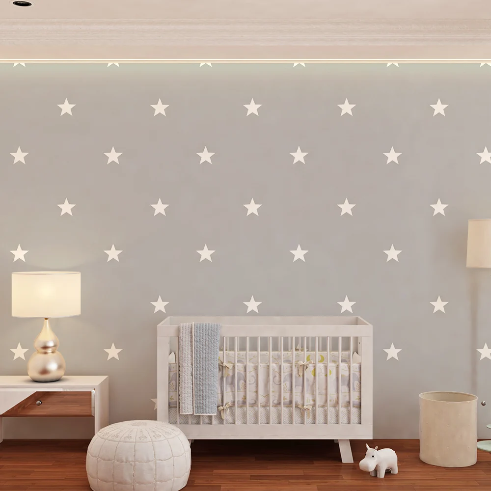 Papel de parede quarto bebê | Estrelas brancas em fundo cinza calmante