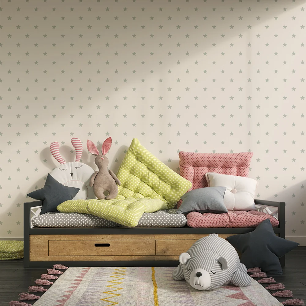 Papel de parede quarto bebê | Estrelas delicadas em fundo claro
