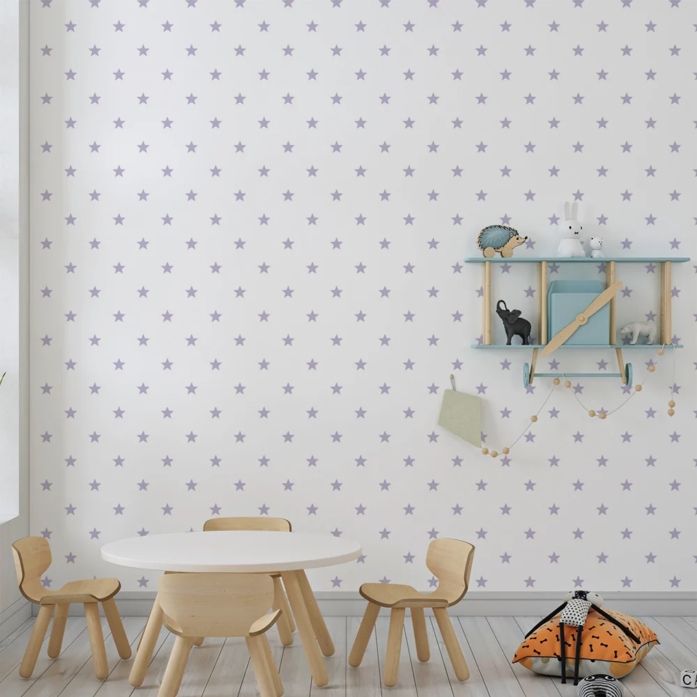 Papel de parede quarto bebê | Estrelas delicadas em fundo branco