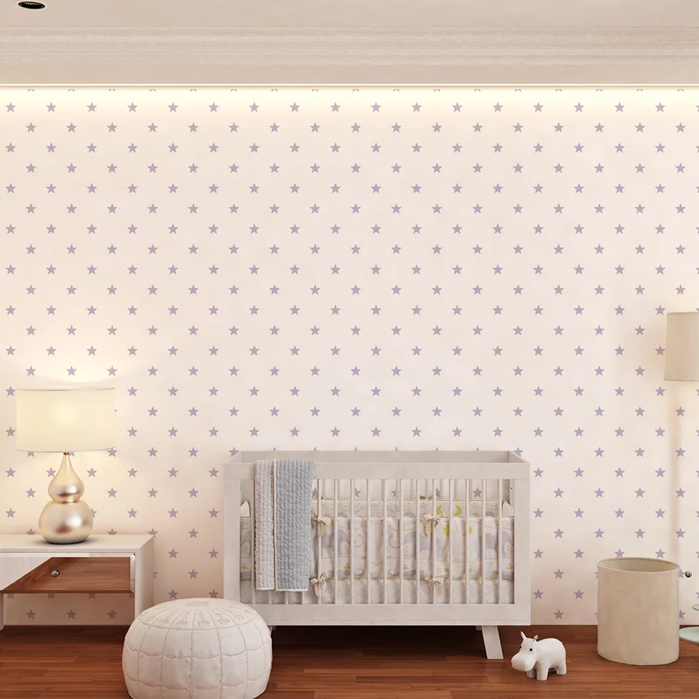 Papel de parede quarto bebê | Estrelas delicadas em fundo branco