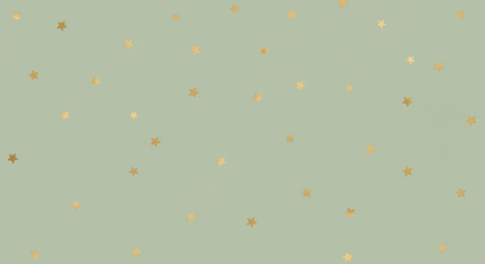 Papel de parede quarto bebê | Estrelas douradas em fundo verde suave