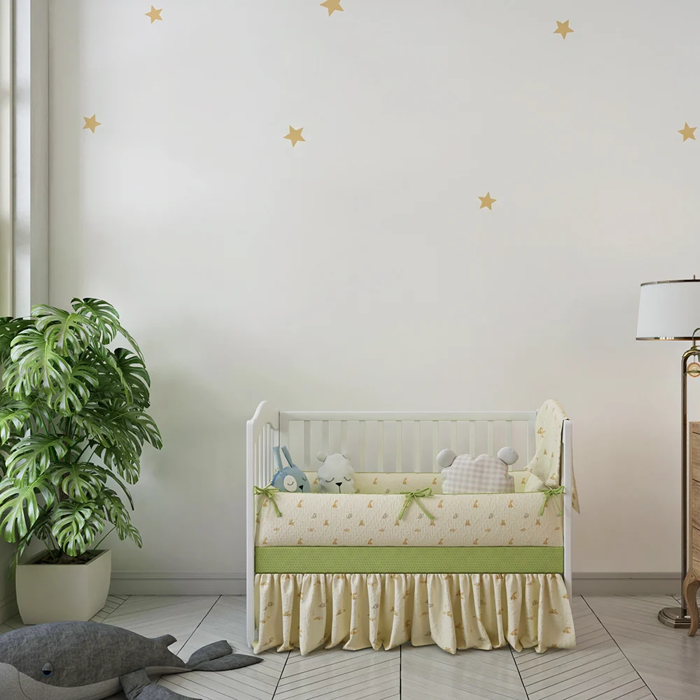 Papel de parede quarto bebê | Estrelas douradas em fundo branco