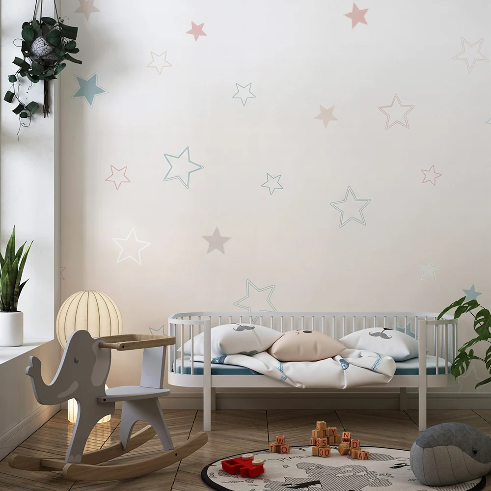 Papel de parede quarto bebê | Estrelas pastel em fundo suave