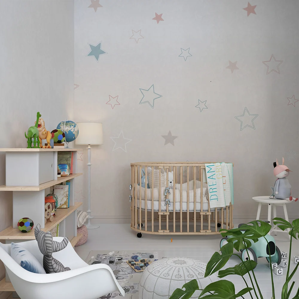 Papel de parede quarto bebê | Estrelas pastel em fundo suave