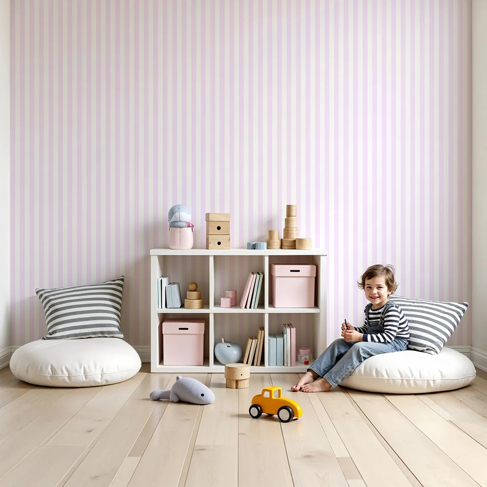 Papel de parede quarto bebê | Fines rayures verticales en rose