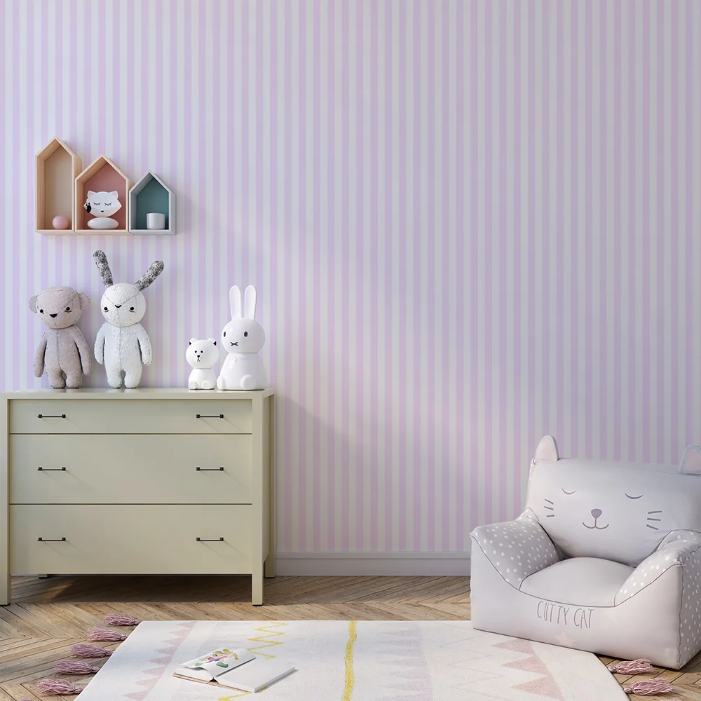 Papel de parede quarto bebê | Fines rayures verticales en rose