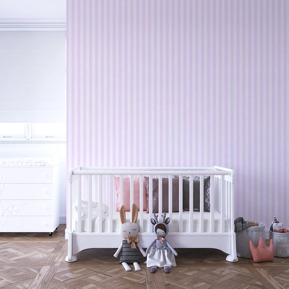 Papel de parede quarto bebê | Fines rayures verticales en rose