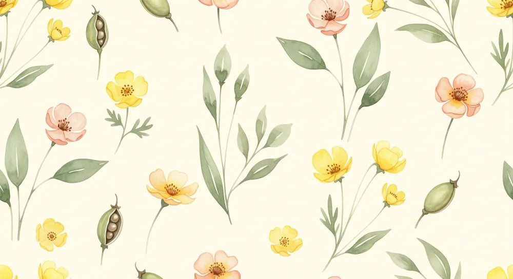 Papel de parede quarto bebê | Flor e folhagem em fundo creme