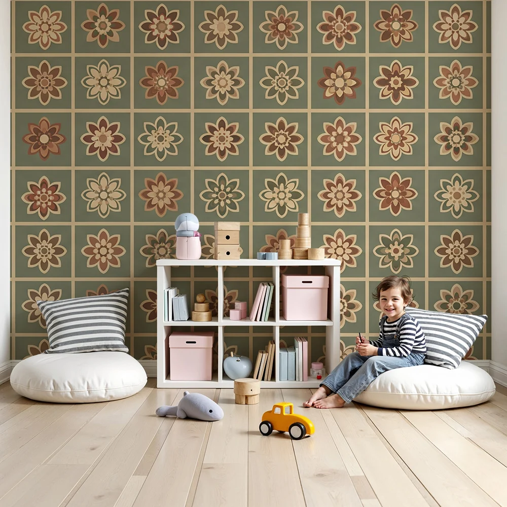Papel de parede quarto bebê | Floral em mosaico