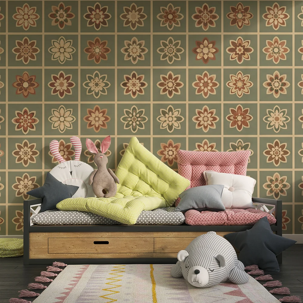 Papel de parede quarto bebê | Floral em mosaico