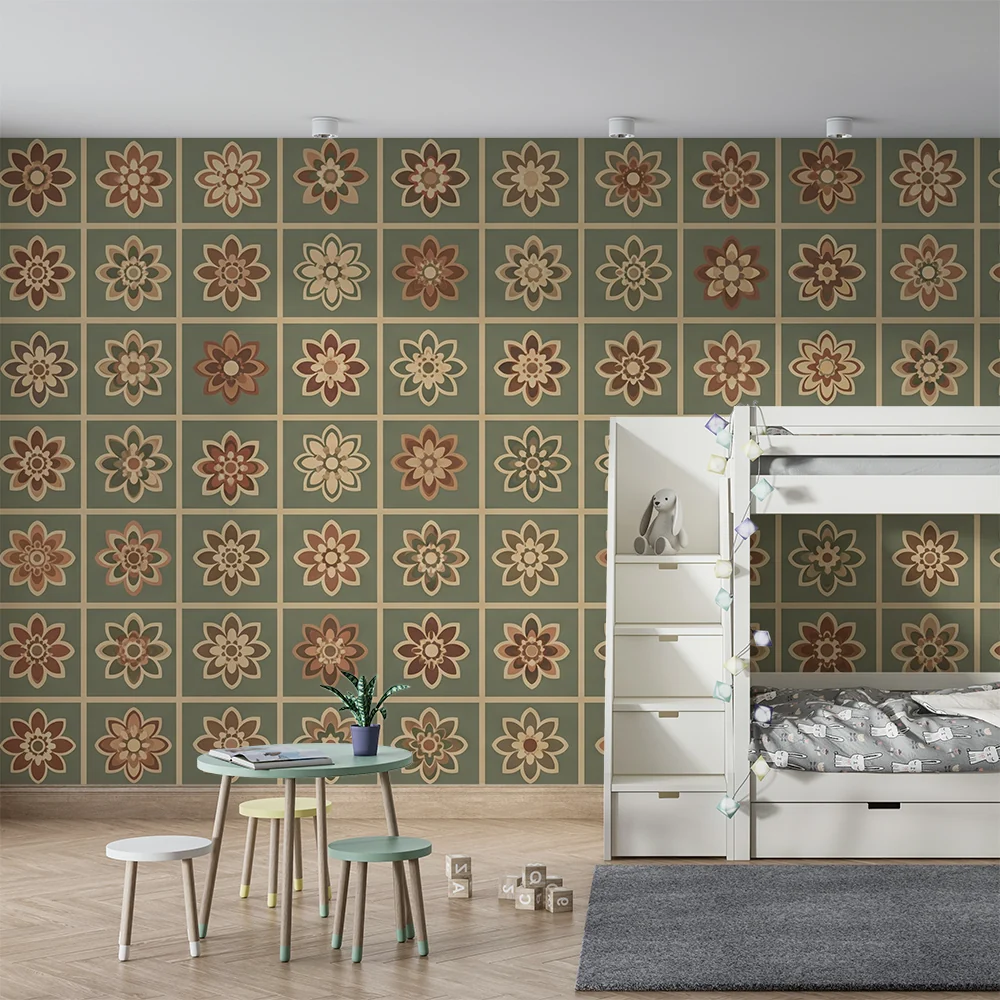 Papel de parede quarto bebê | Floral em mosaico