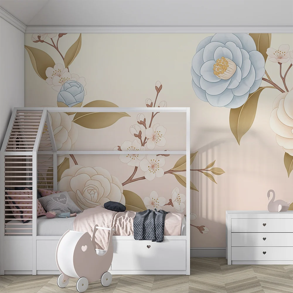 Papel de parede quarto bebê | Flores delicadas e tons pastel