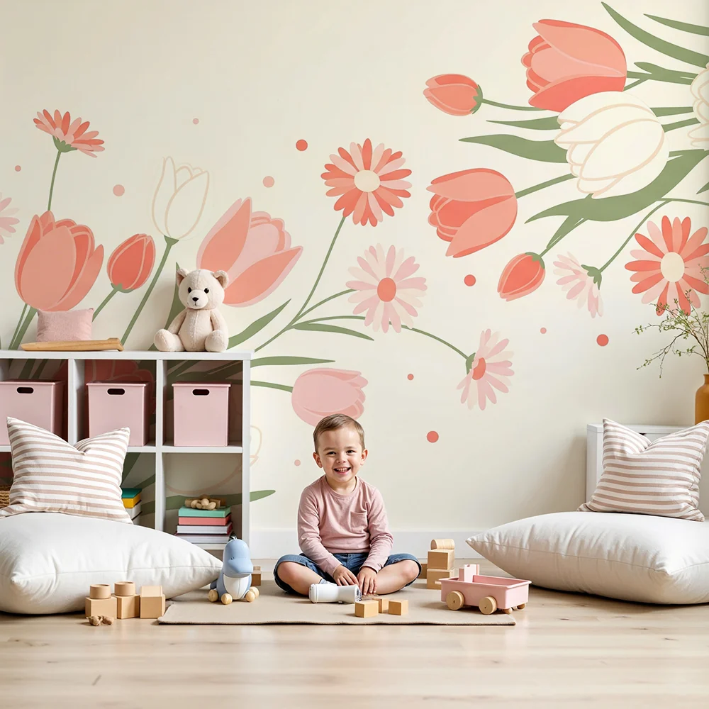 Papel de parede quarto bebê | Flores suaves e delicadas em tons pastel