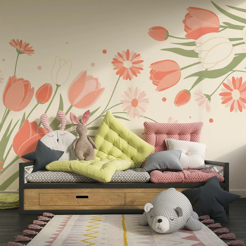 Papel de parede quarto bebê | Flores suaves e delicadas em tons pastel