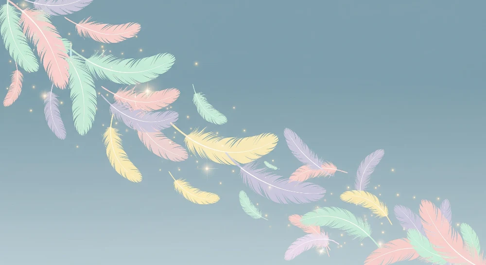 Papel de parede quarto bebê | Flutuando penas pastel com brilhos luminosos