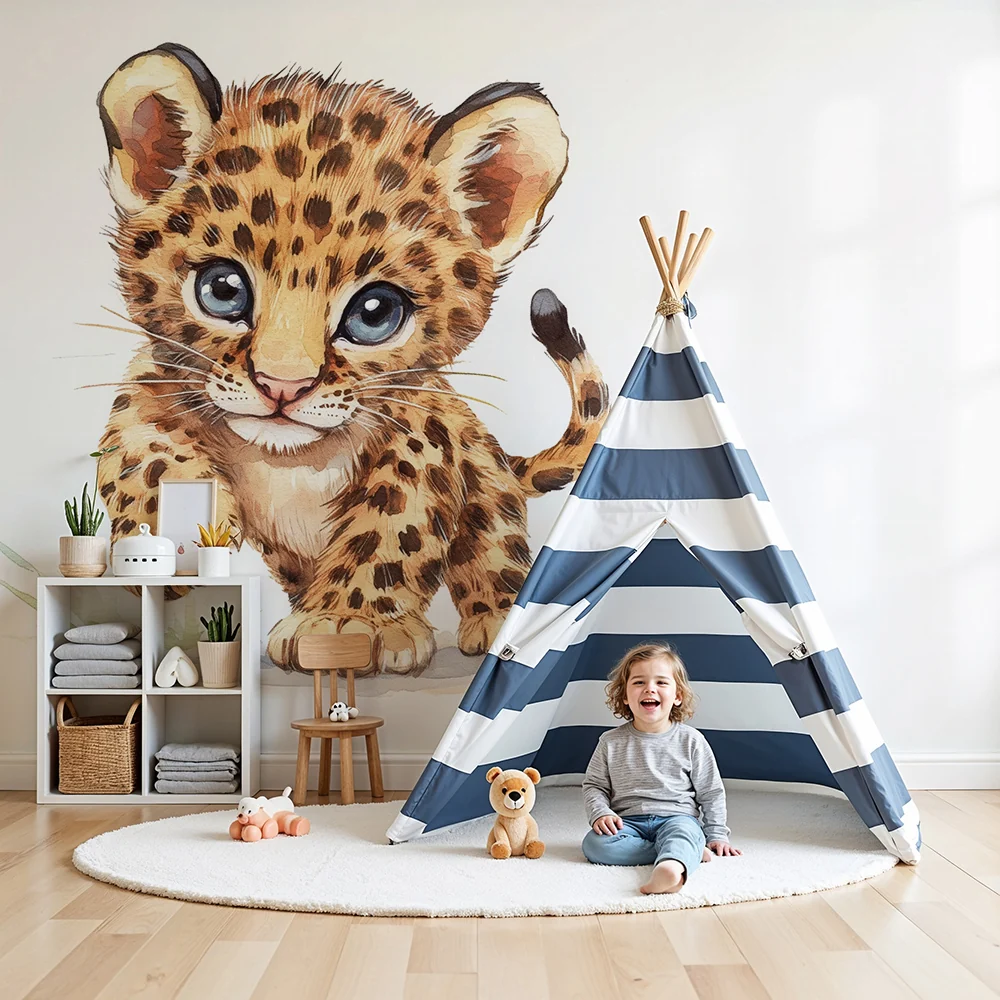 Papel de parede quarto bebê | Fofo leopardo pequeno
