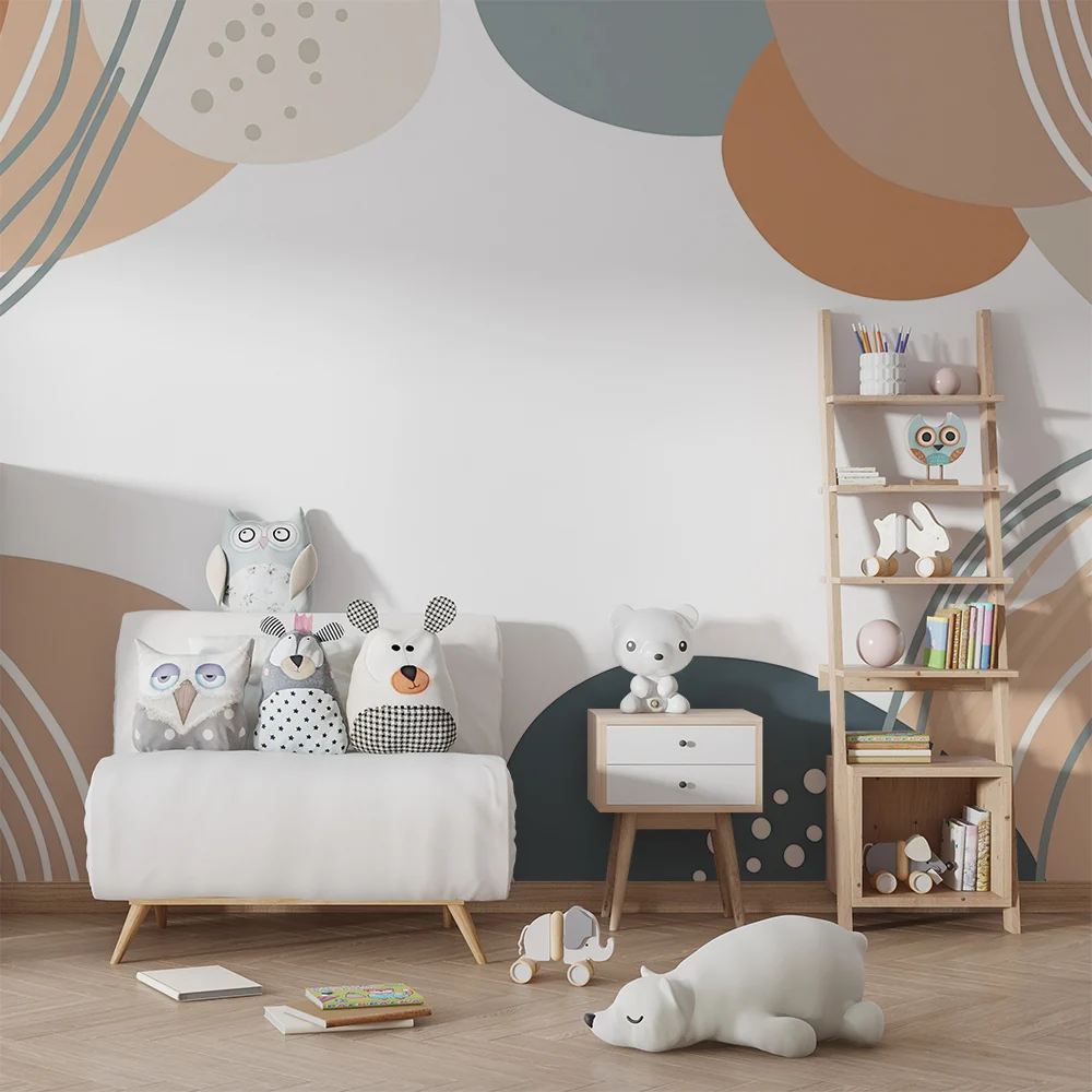 Papel de parede quarto bebê | Formas abstratas e cores suaves para um ambiente calmante
