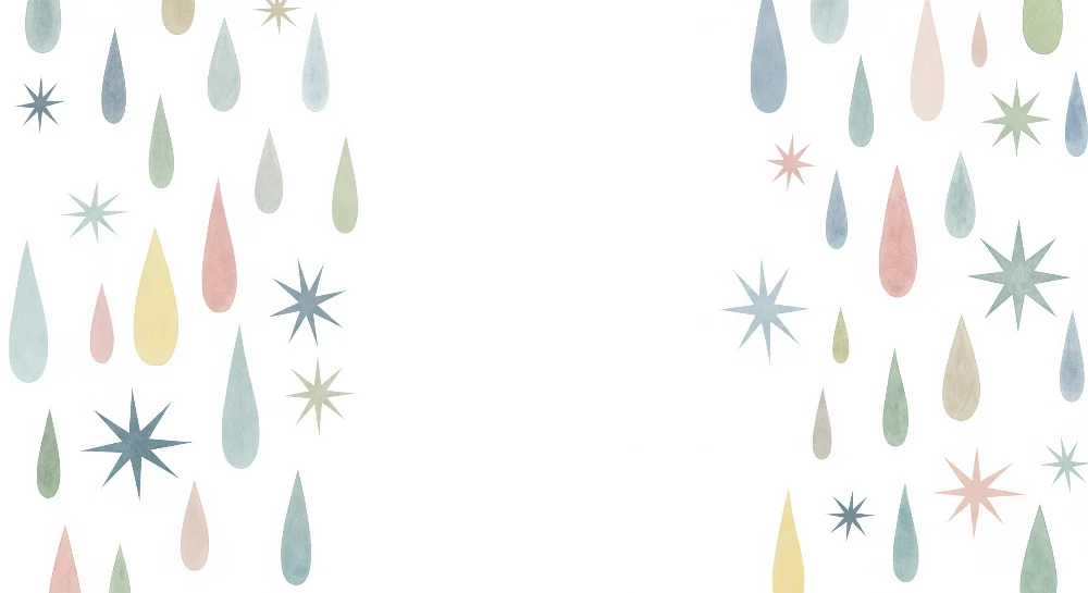 Papel de parede quarto bebê | Gotas e estrelas pastel em fundo branco