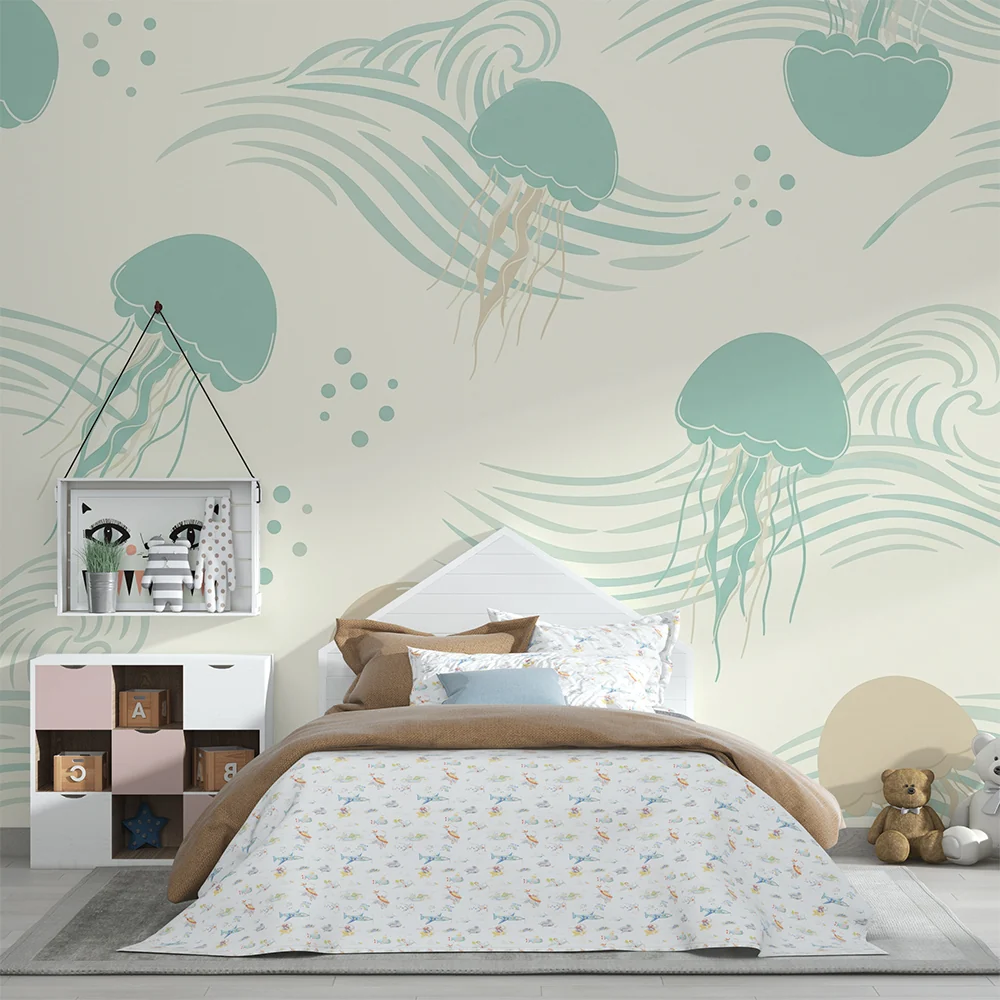 Papel de parede quarto bebê | Águas-vivas e ondas calmantes