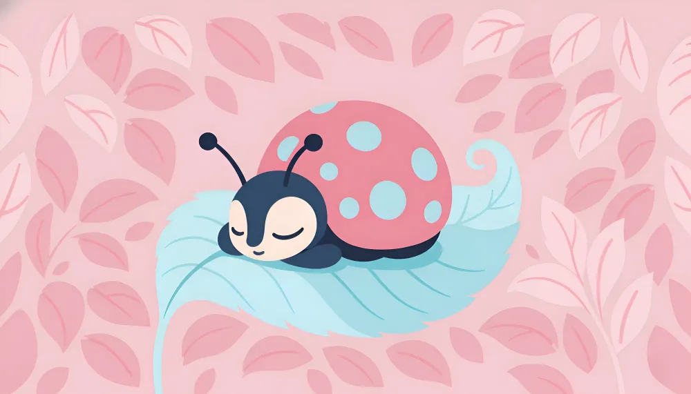 Papel de parede quarto bebê | Joaninha adormecida em folha de cor pastel