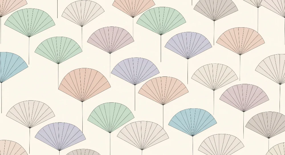 Papel de parede quarto bebê | Leques pastel em fundo suave