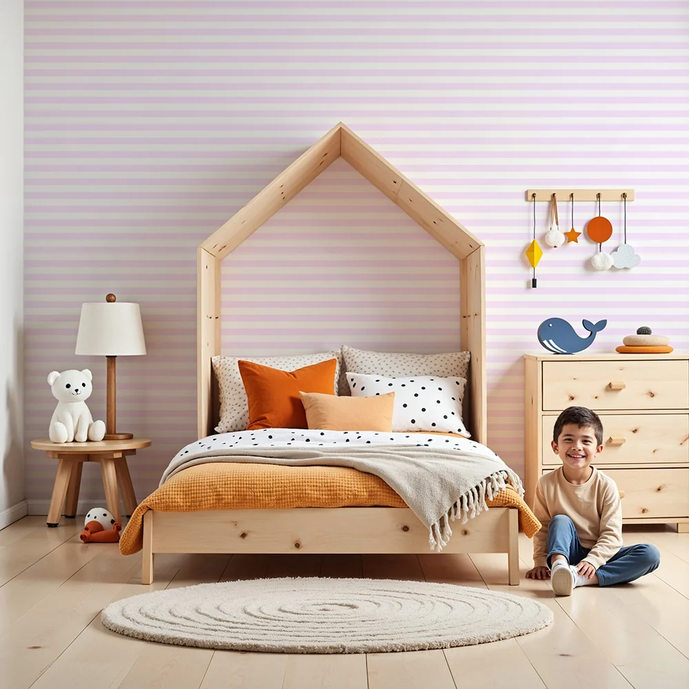 Papel de parede quarto bebê | Listras horizontais rosa claro